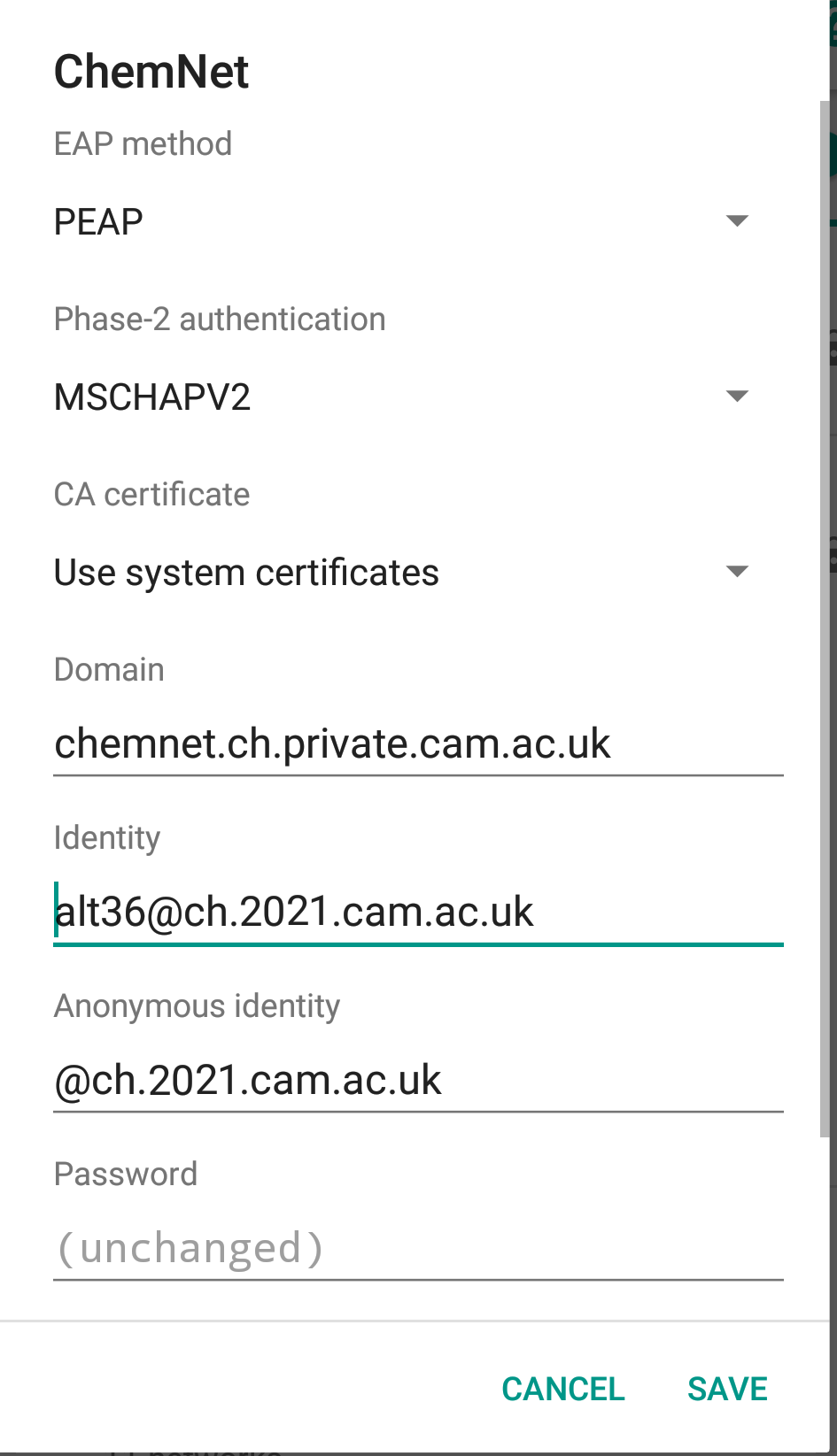 Authorisation settings