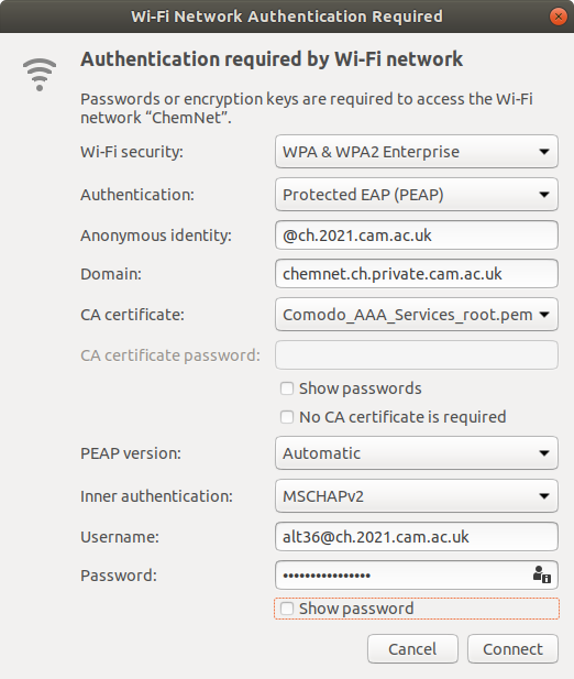 Wi-fi security tab