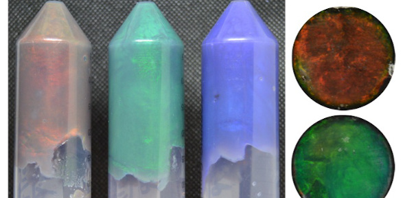 iridescent hydrogels in plastic tubes