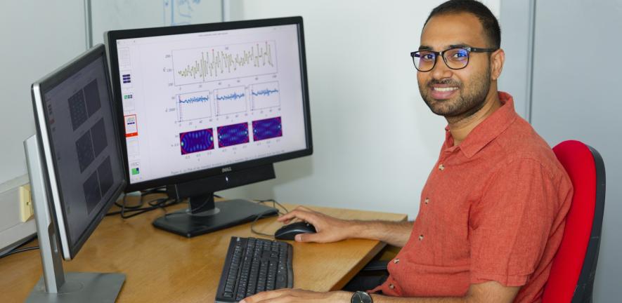 Vijay Ganesh Sadhasivam at his computer.