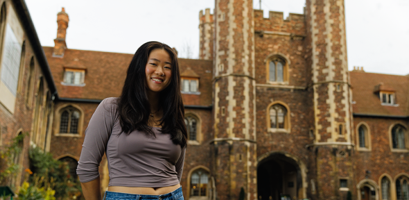 Sabrina Hu outside Queens' College.