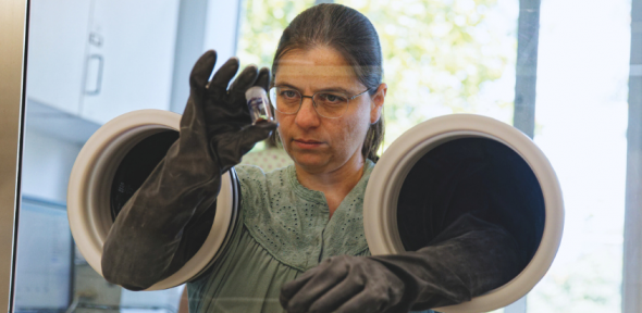 Svetlana Menkin uses the fume cupboard.