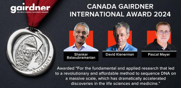 Image of medal and three prize winners: Klenerman, Balasubramanian & Meyer