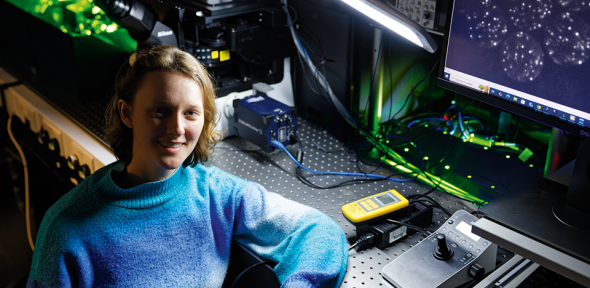 Olivia Dovernor in laser lab.