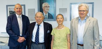 James Keeler, Yusuf Hamied, Katherine Abell and Jeremy Sanders in the Todd Hamied room. 