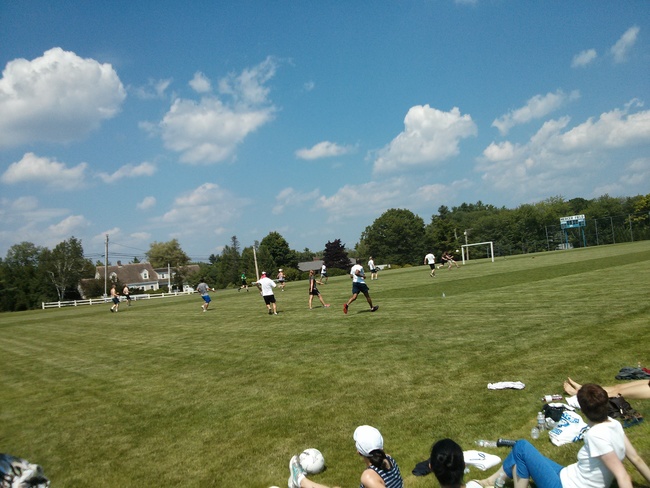 Melinda playing football at the Collagen GRC.