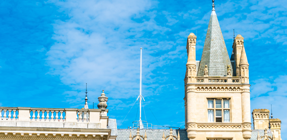 Buildings in front of blue sky