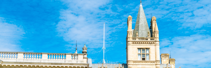 Buildings in front of blue sky